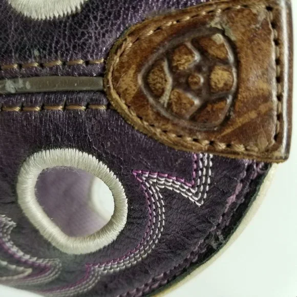 Ariat Kid's Brown Purple Leather Square Toe Mid-Calf Western Boots Size US 10 - Picture 9 of 12